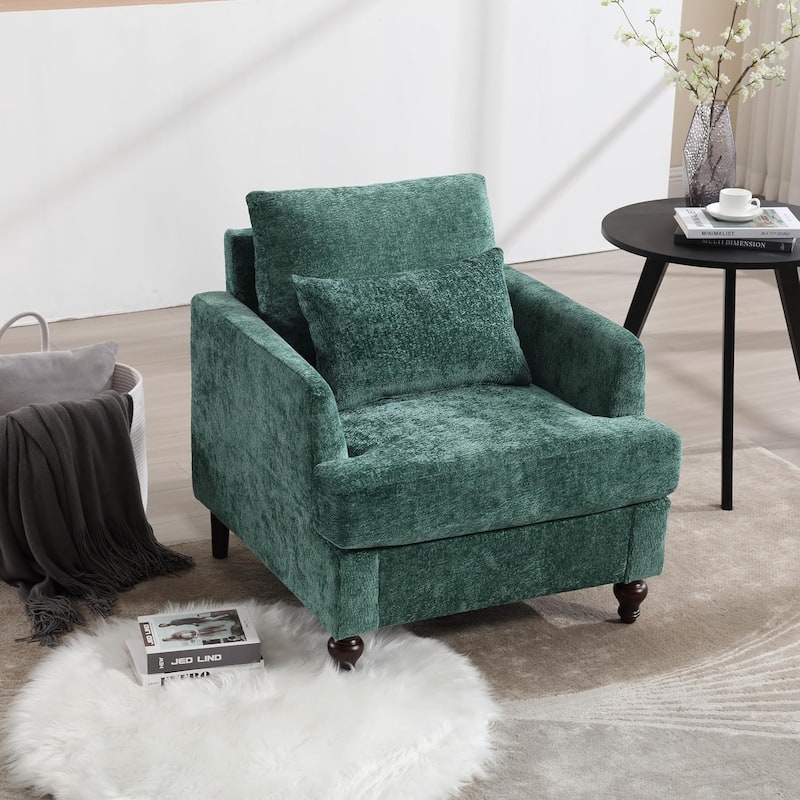 Roomfitters Tufted Wood Frame Accent Chair, Mid-Century Lounge Club Chair with Studded Trim for Bedroom or Living Room