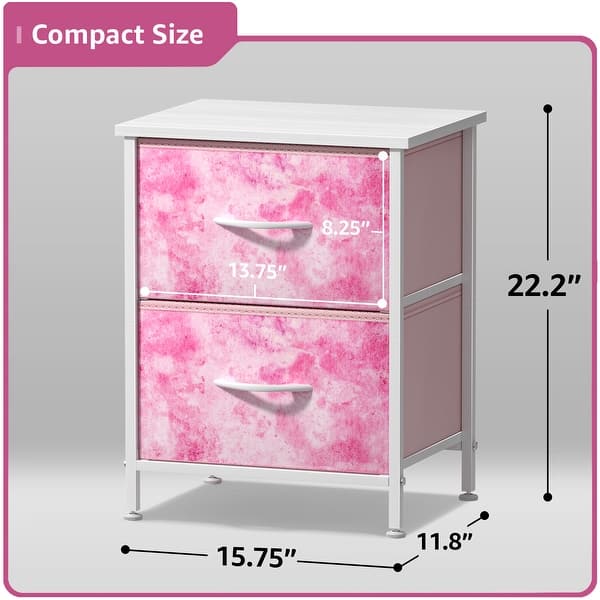dimension image slide 5 of 7, Sorbus Nightstand with 2 Drawers - Steel Frame, Wood Top & Easy Pull Fabric Bins (2 Pack)