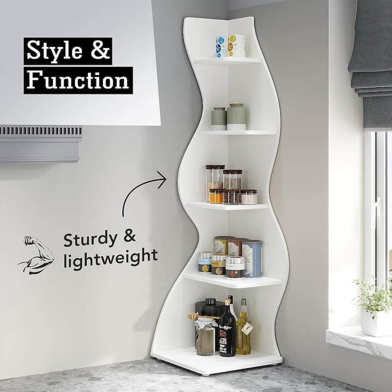 Corner Shelf Bookcase Bookshelf with Unique Shape for Living Room, Home Office