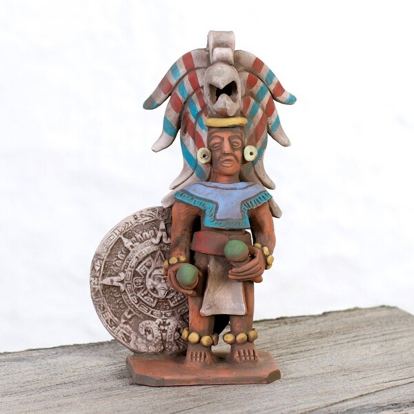 Handmade Aztec Warrior with Rattles Ceramic sculpture (Mexico