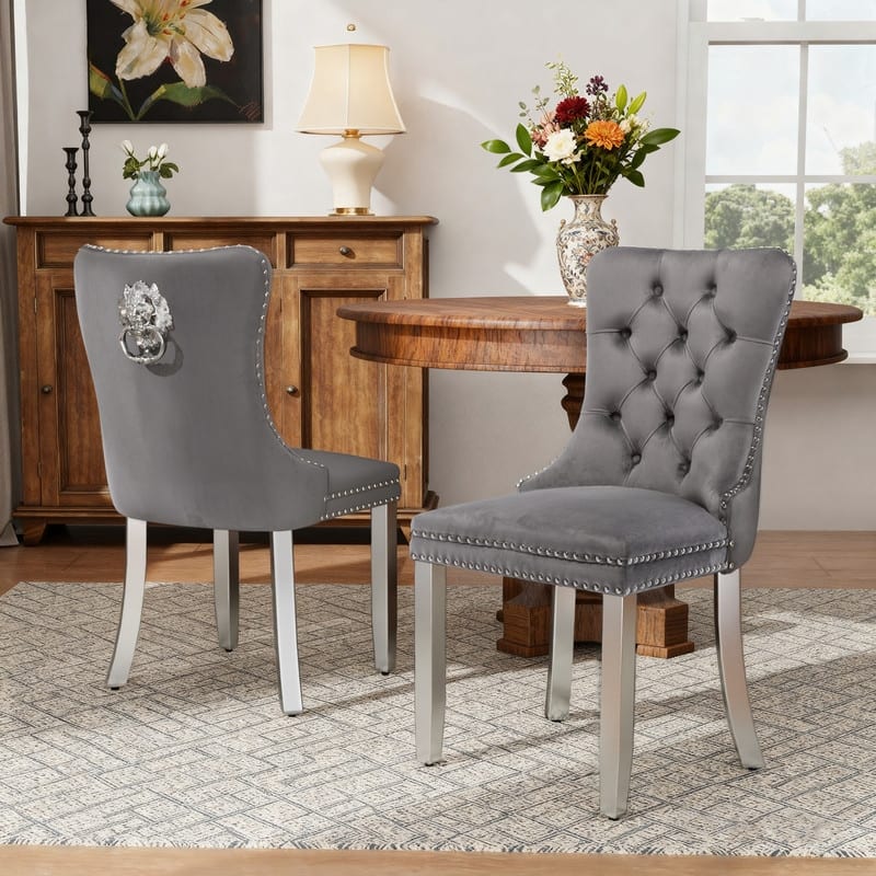 High-end Tufted Velvet Upholstered Nailhead Dining Chair Set of 4