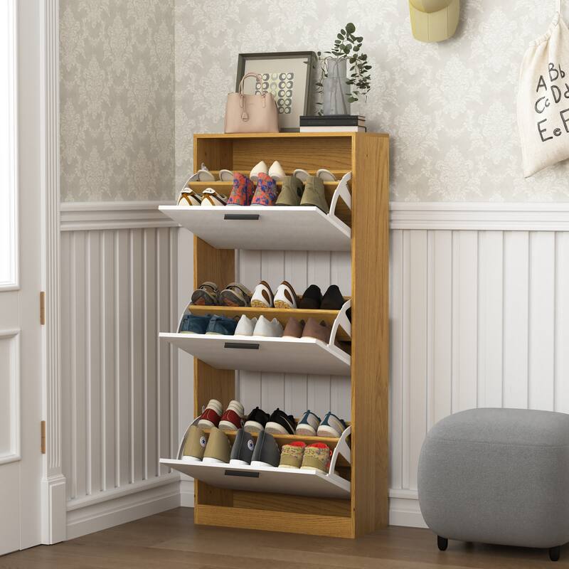 Shoe Storage Cabinet with 3 Flip Drawers&1 Drawer, Slim Freestanding Storage Racks