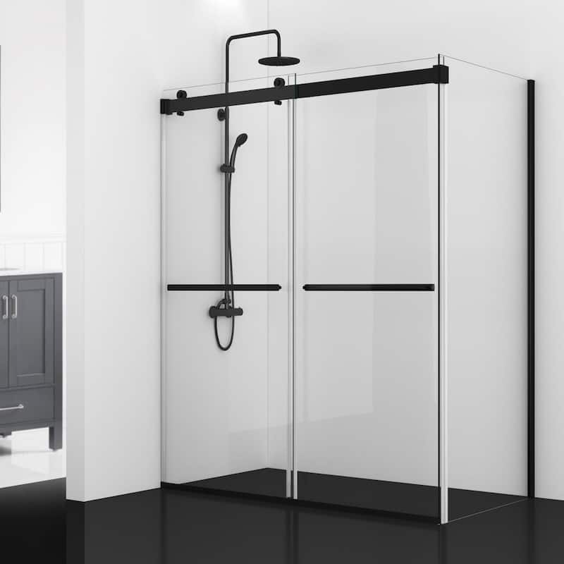 Spezia 60" W x 76" H Sliding Frameless Shower Enclosure in Matt Black - 60" W x 76" H