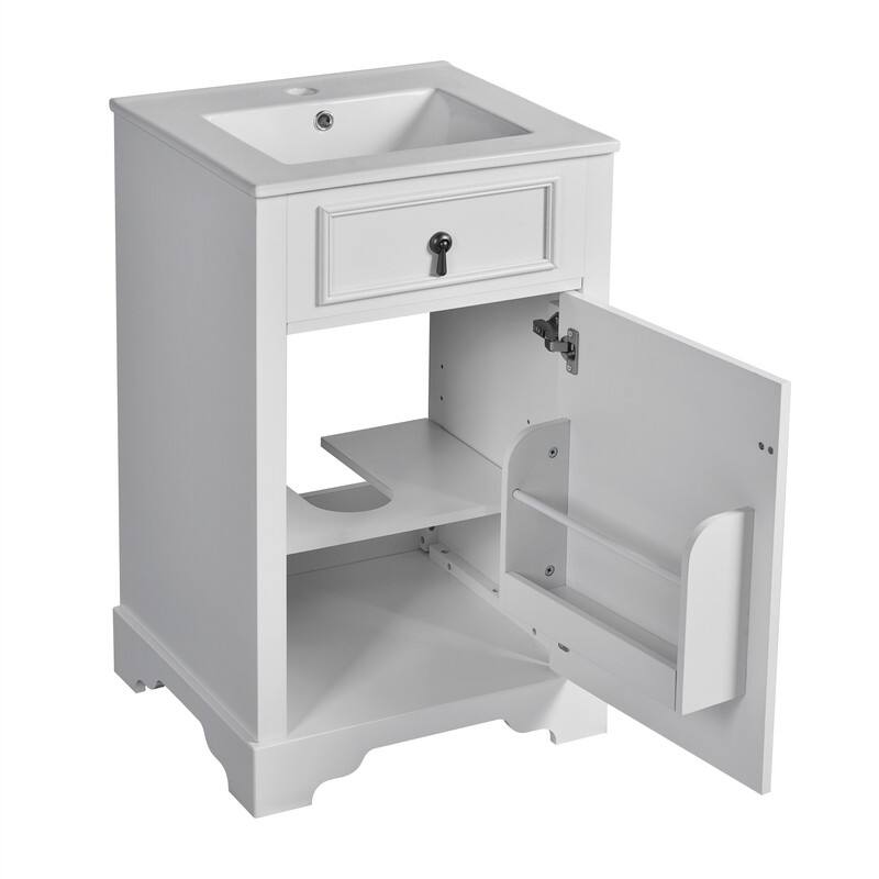 20'' Bathroom Vanity with Ceramic Sink Combo, Bathroom Storage Cabinet with 1 Soft Close Door, Storage Rack and Adjustable Shelf