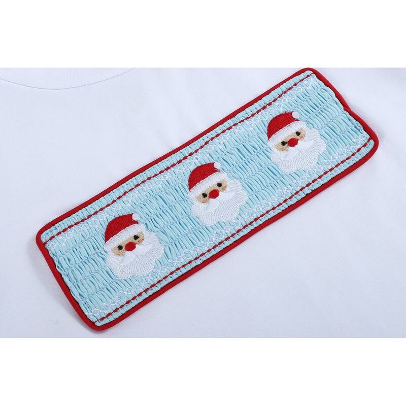 White Santa Smocked Shirt and Blue Pants Set