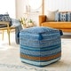 preview thumbnail 2 of 0, 18" Denim Blue and Orange Cubic Pouf Ottoman with Tassels