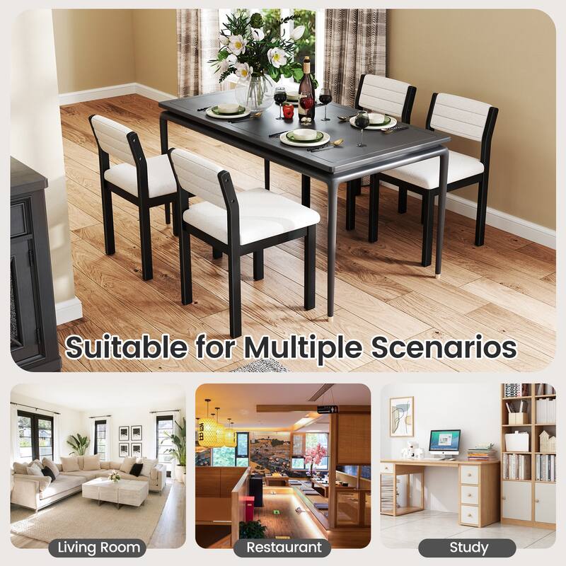 Gymax Dining Chair Set of 4 Sherpa Upholstered Kitchen Chairs w/ Wood