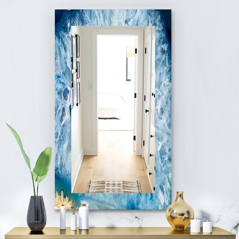 Designart 'Geode Interior With Light Blue Crystals' Mid-Century Mirror - Vanity Printed Mirror - 29.5 in. wide x 47.4 in. high