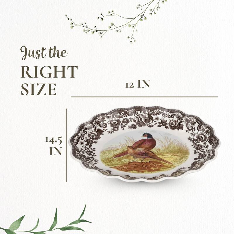Spode Woodland Pheasant Oval Fluted Dish