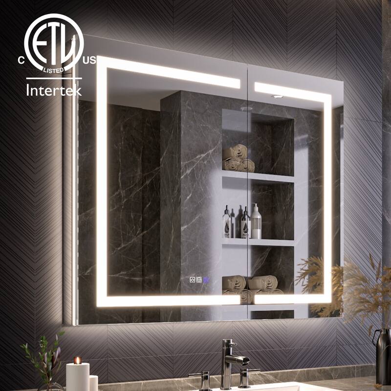 Modland 24"-42W x 36"H LED Medicine Cabinet Mirror with USB Charging,5x Makeup Mirror