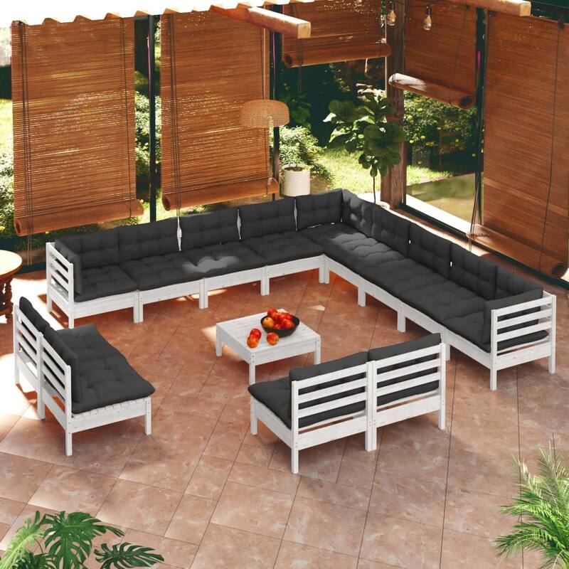 vidaXL Solid Pinewood Patio Lounge Set 14 Piece with Cushions Multi Colors