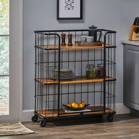 Colwill Indoor Mango Wood Handcrafted Kitchen Cart with Wheels by Christopher Knight Home