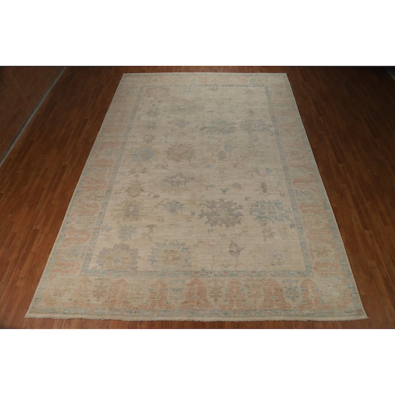 Vegetable Dye Floral Oushak Turkish Large Rug Hand-Knotted Wool Carpet - 9'10"x 14'0"