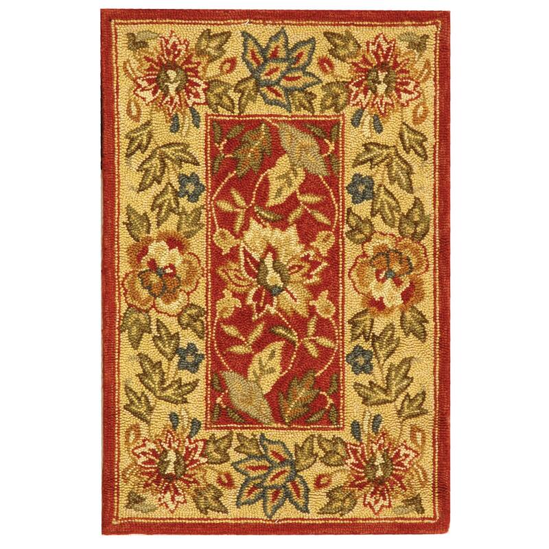 SAFAVIEH Handmade Chelsea Higinia French Country Wool Rug - 1'8" x 2'6" - Red/Ivory