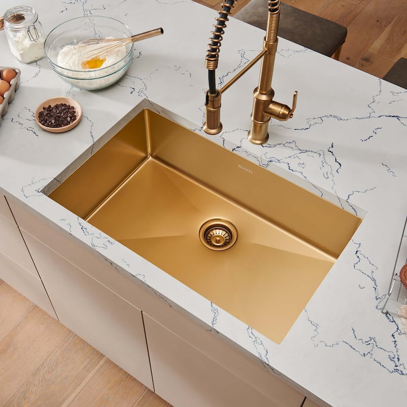 Ruvati 27-inch Undermount Satin Matte Gold Stainless Steel Kitchen Sink 16 Gauge Single Bowl - 8' x 11'