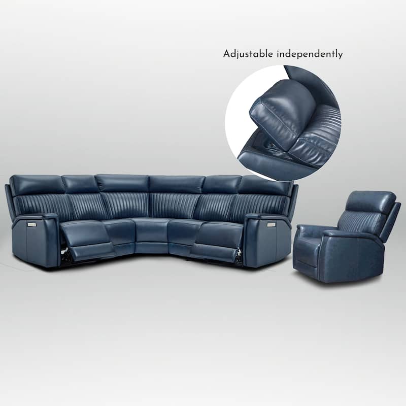 105" W Genuine Leather Power Reclining Sectional and Recliner Sofa Set with USB&USB-C Port, 2 Stationary Armlesschairs