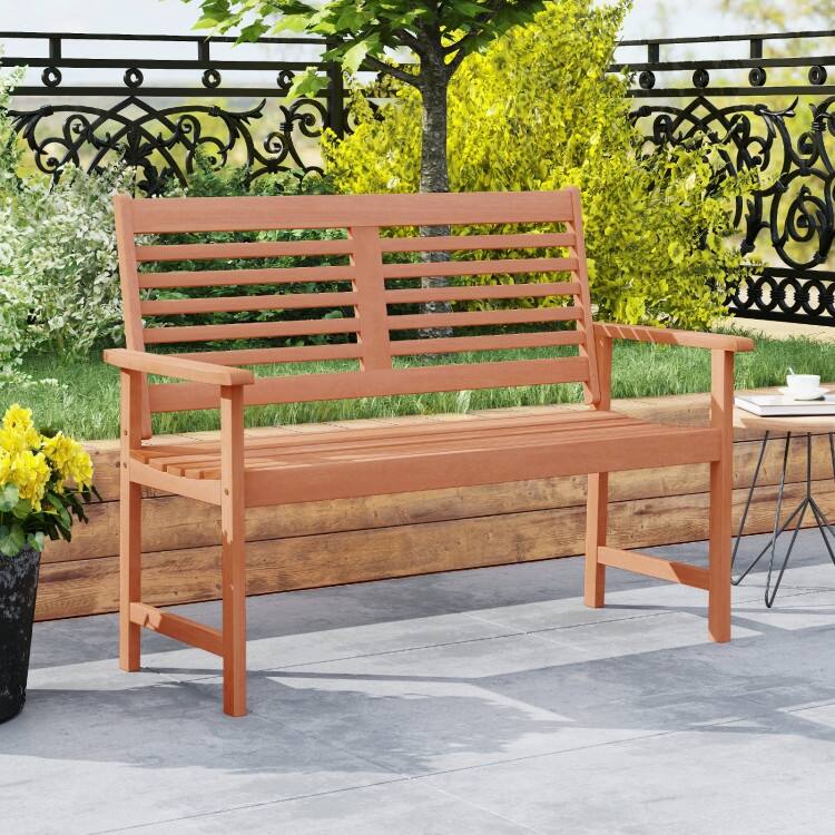 Teak Solid Wood Outdoor Loveseat with Ergonomic Backrest and Wide Armrests - 26" L x 47.5" W x 36" H