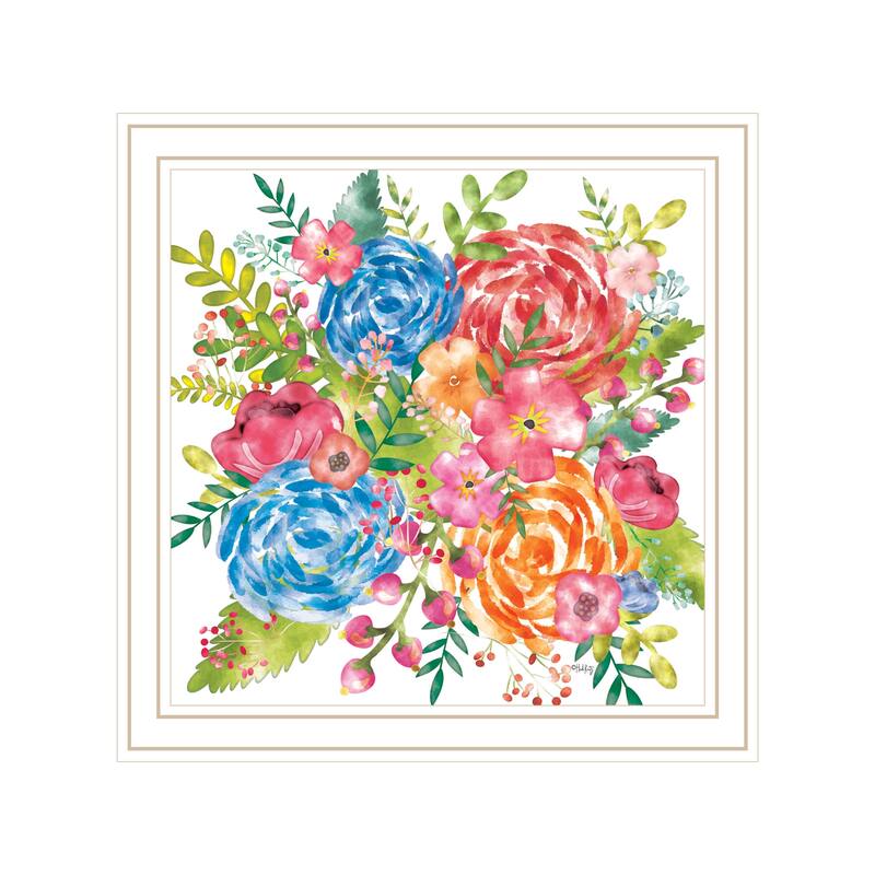 TrendyDecor4U Contemporary "Spring Floral I" Framed Print Wall Art - White