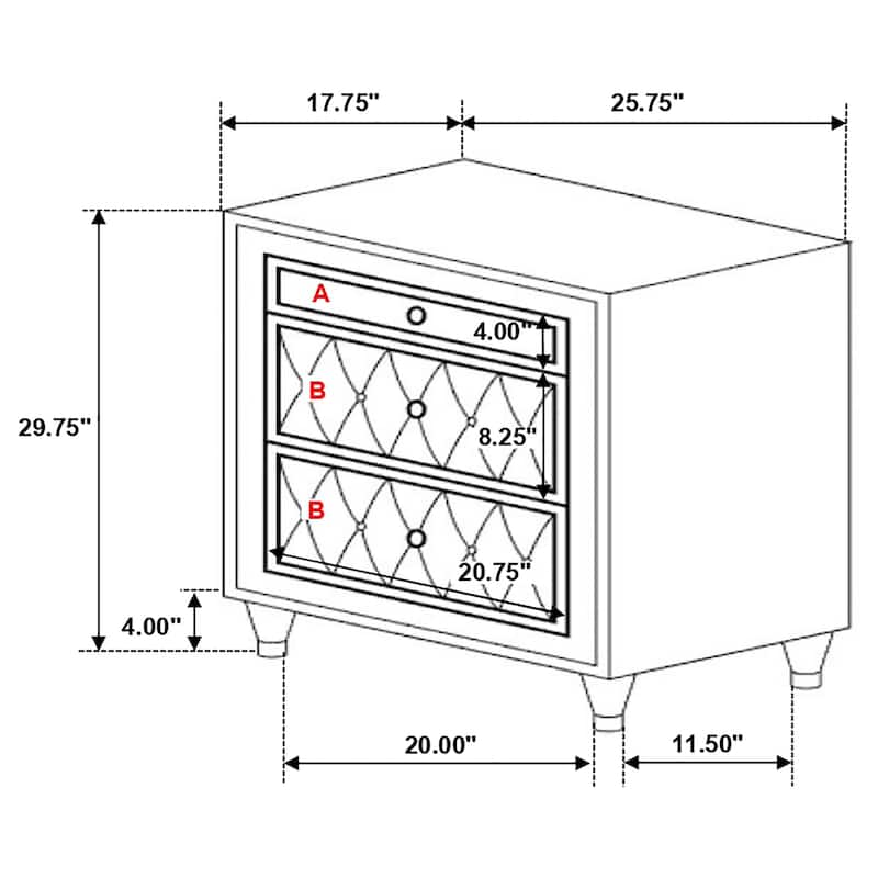 Antonella Upholstered 3-drawer Nightstand
