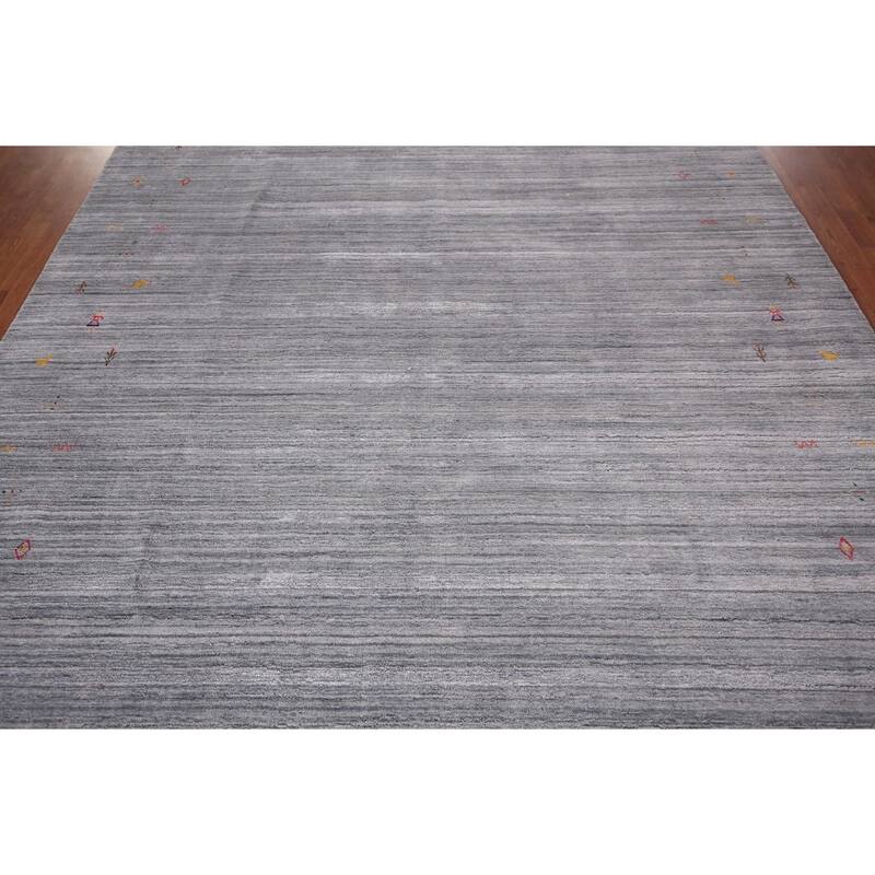 Striped Gray Gabbeh Oriental Area Rug Handmade Wool Carpet - 7'11"x 9'9"