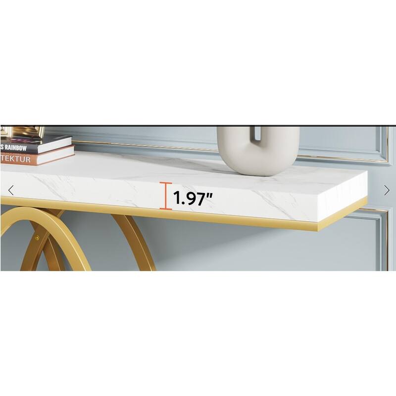 55" Modern Faux Marble Console Table with Gold Geometric Base for Living Room, Hallway, Foyer