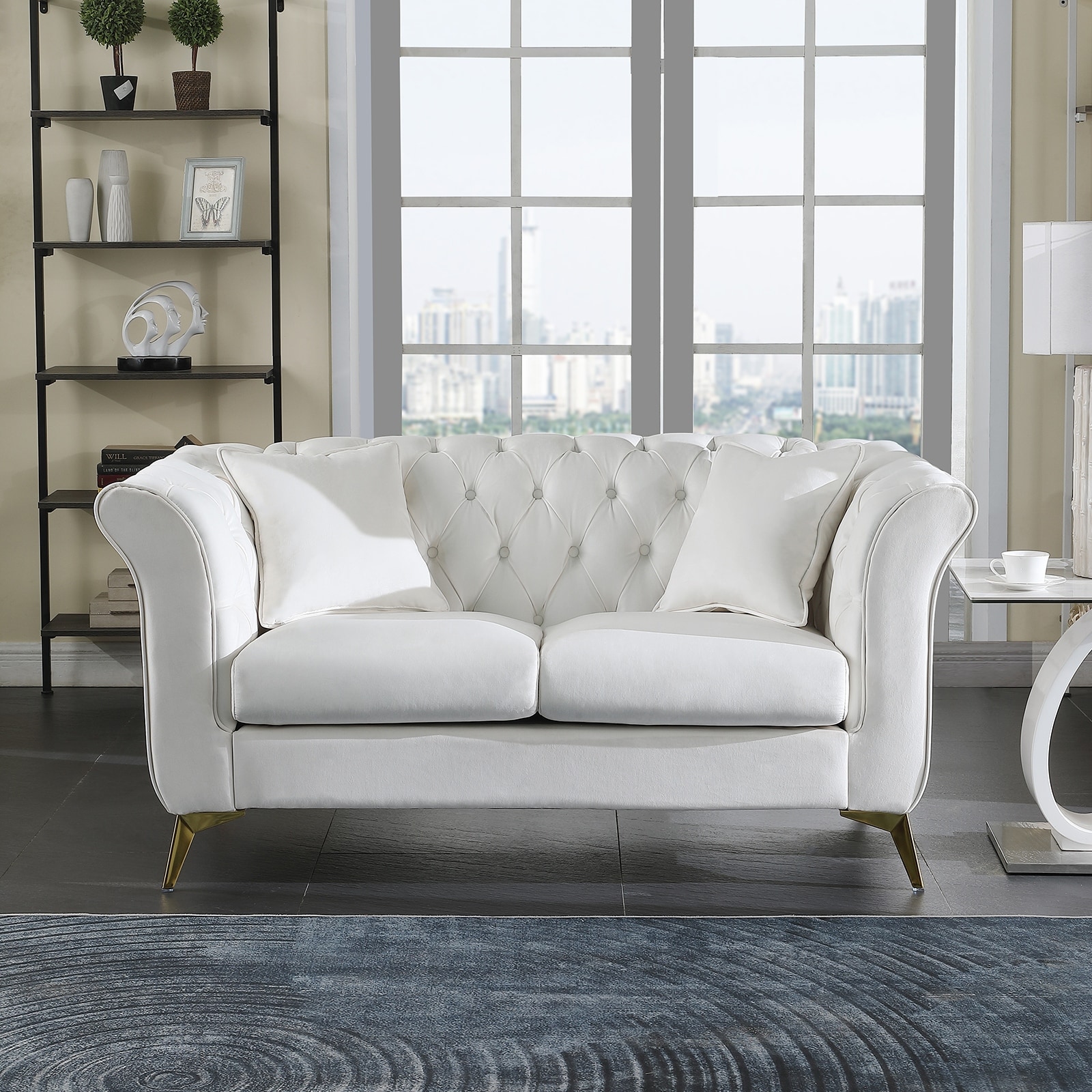 Velvet Upholstered Loveseat Sofa Modern Button Tufted Back Sofa with Thick Removable Seat Cushion 2 Person Loveseat Sofa Couch