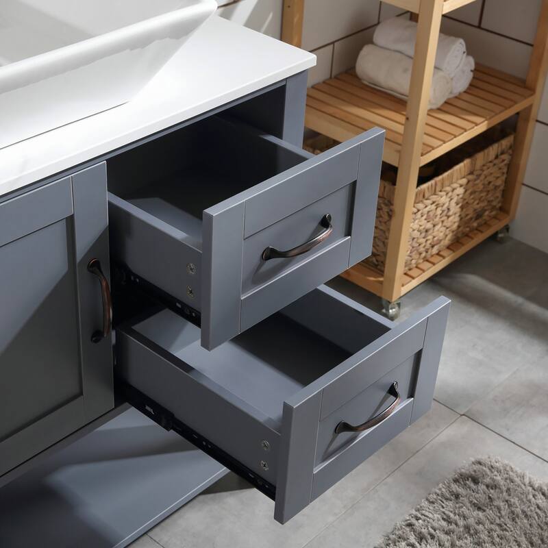 30 Inch MDF Freestanding Bathroom Vanity Set in Gray with Wood Top and Ceramic Sink and Faucet