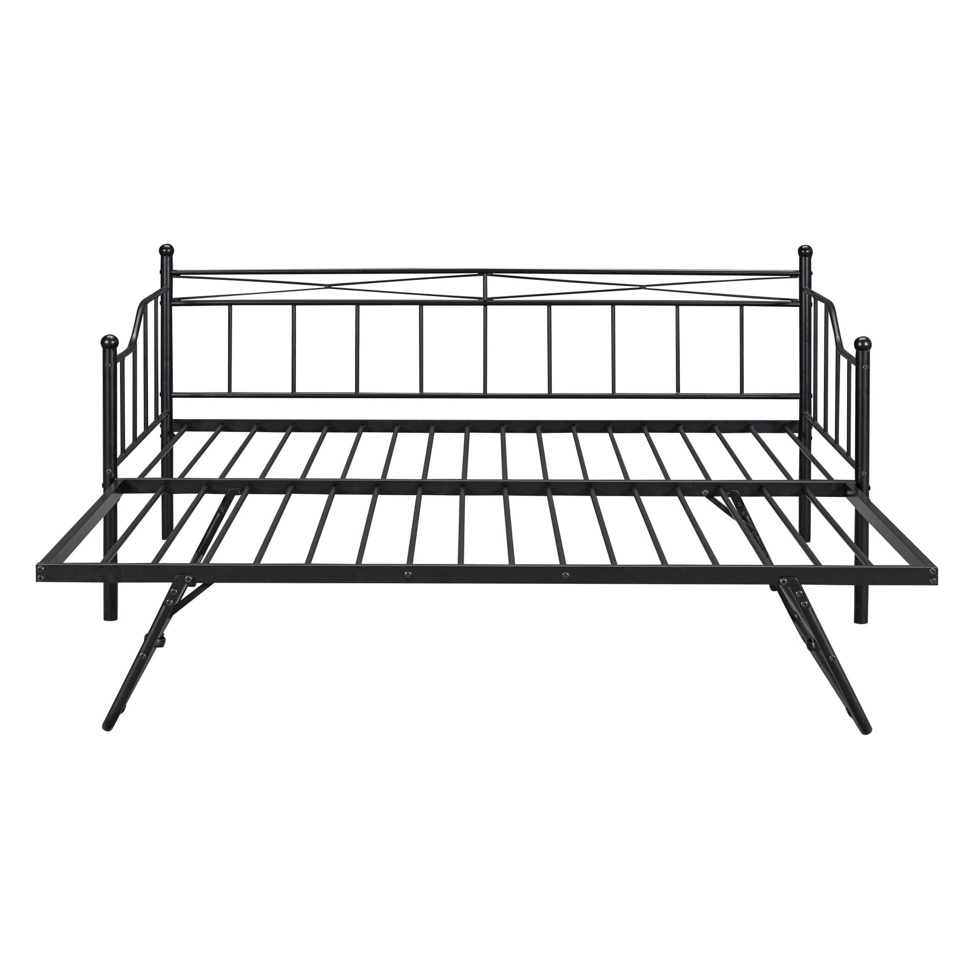 Twin Size Metal Daybed with Twin Size Adjustable Trundle, Portable