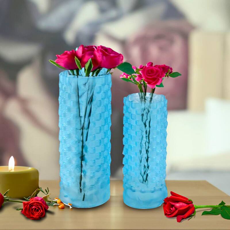 Set of 2 Tall Speckled Sandstone Ceramic Oblong Table Vases for Decor