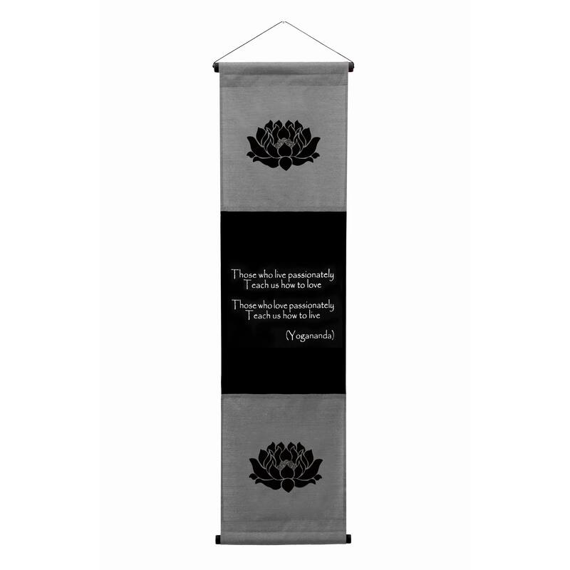 Inspirational Wall Decor Yogananda Banner Art, Inspiring Quote Hanging Scroll, Motivational Message, Thought Saying Tapestry - Grey - 48" x 14"