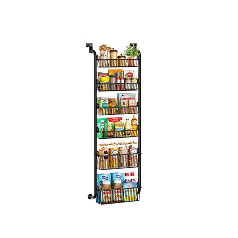 Over The Door Organizer, Metal Behind Door Hanging Storage Organizer Shelf With Adjustable Basket, Over Door Organizer - 6 layers black