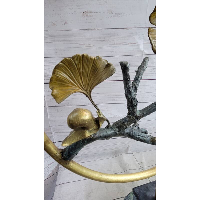 Snails On A Branch Gold Bronze Sculpture Statue Figure On Marble Base Signed Original Art