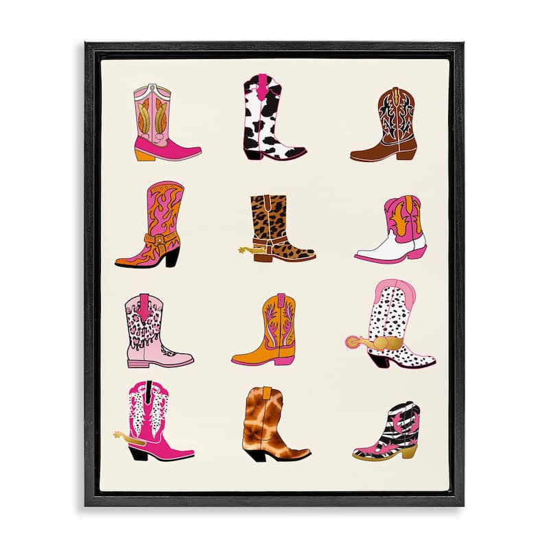 Stupell Bright Cowboy Boots & Spurs Framed Floater Canvas Wall Art Design By Susan Arnot - 17 x 21 - Black