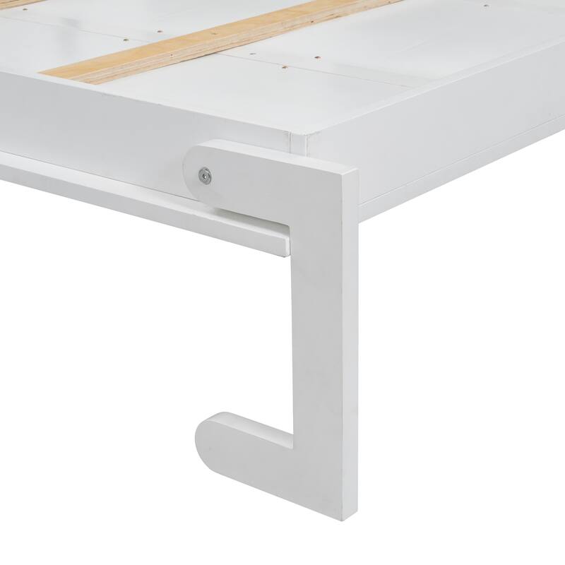 Queen Size Murphy Bed with Storage Shelves and Louvered Design, White