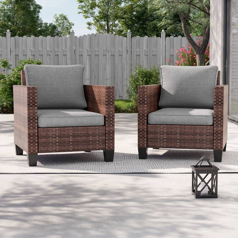 BONOSUKI 2Pcs Patio Single Sofa Set Brown Rattan Outdoor Furniture Set - Grey