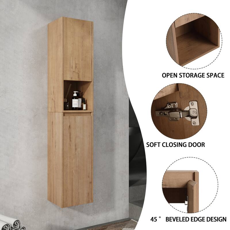 Modern Floating Bathroom Cabinet with Reversible Door & Soft-Close Hinges, Wall-Mounted Side Cabinet Storage Cabinet