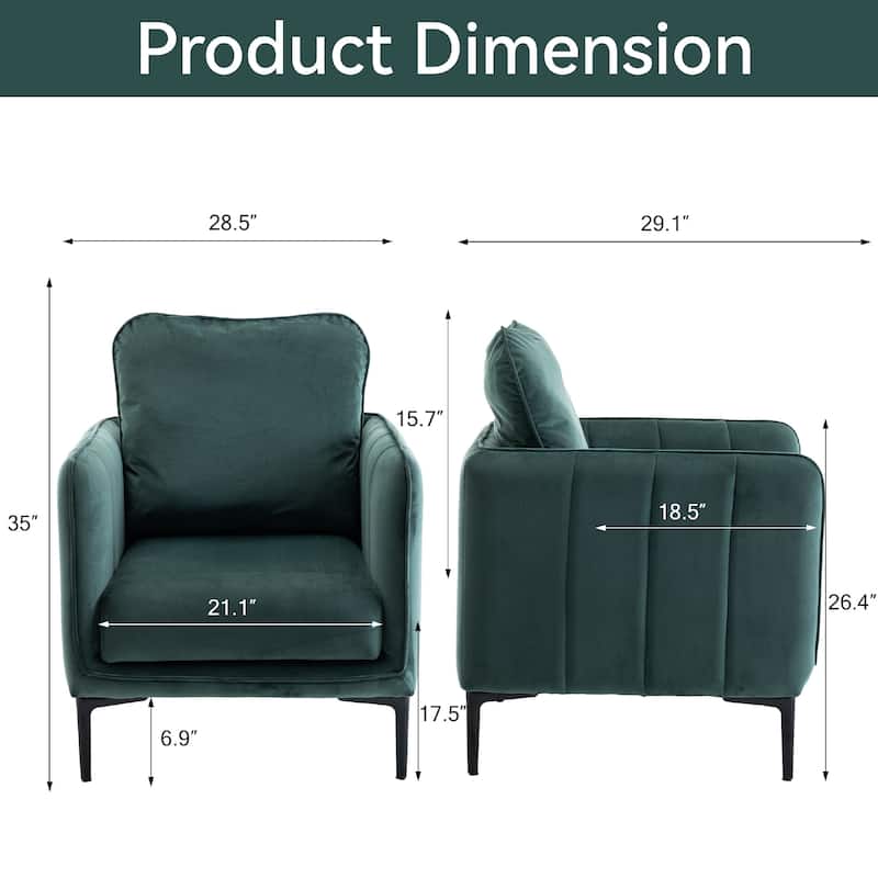 Nora Modern Velvet Accent Chair for Bedroom with Metal Legs