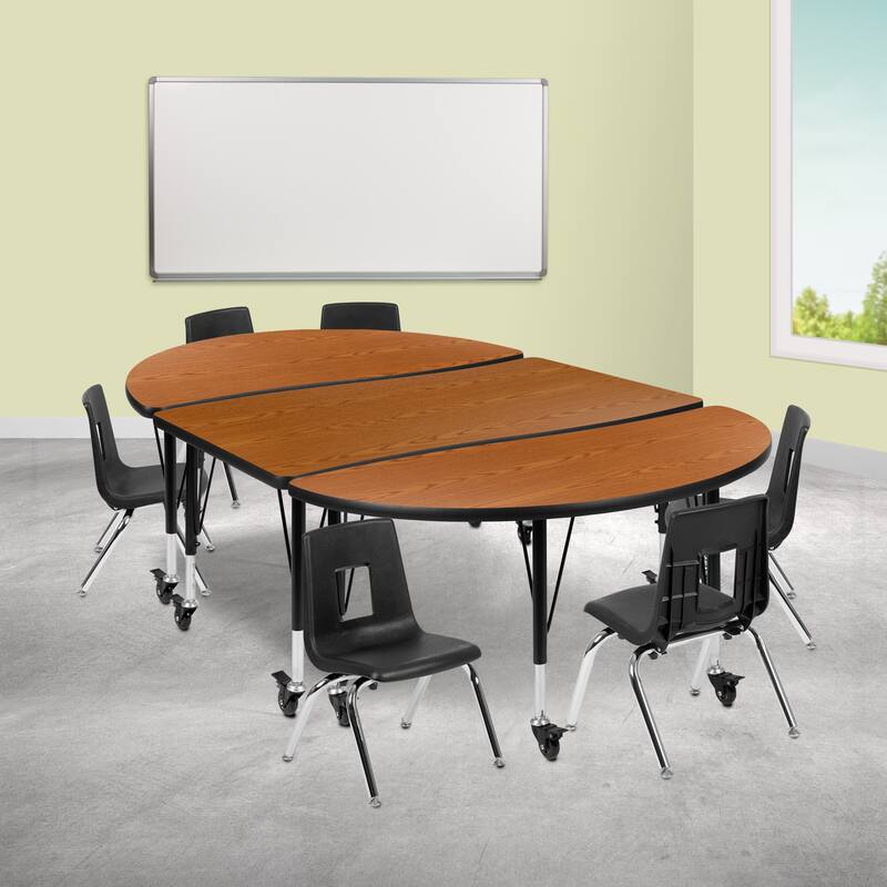 Mobile 76" Oval Wave Flexible Activity Table Set with 14" Student Stack Chairs