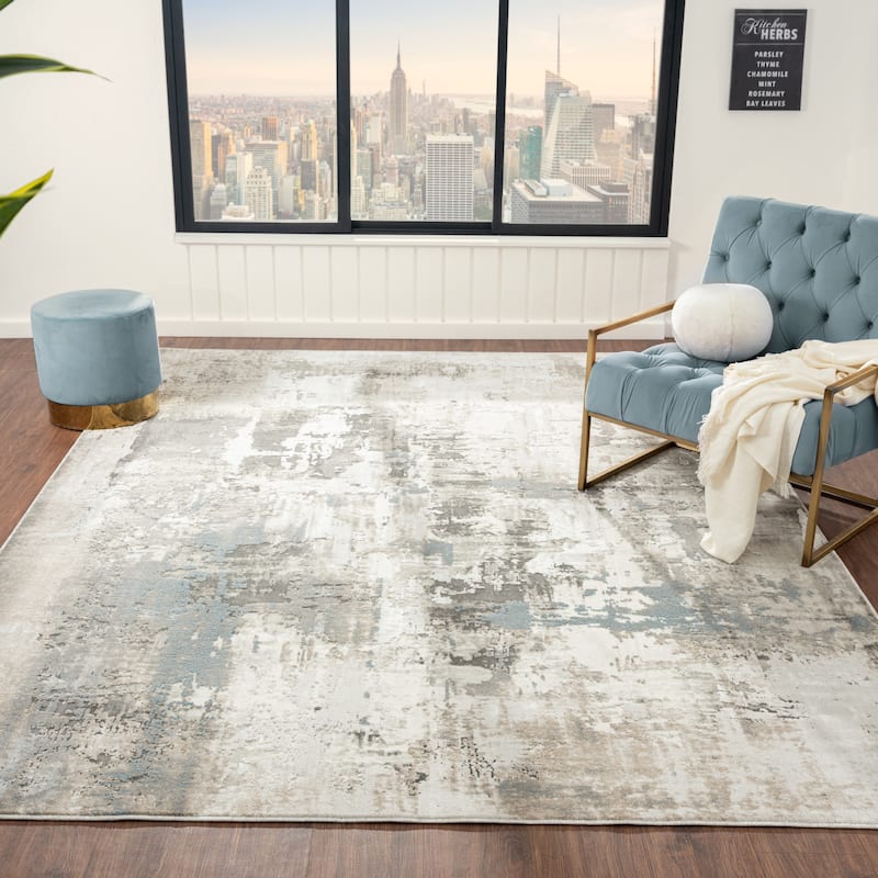 N Natori Serengeti Brushstroke Abstract Area Rug - 3'11" x 5'7" - Blue/Smoke