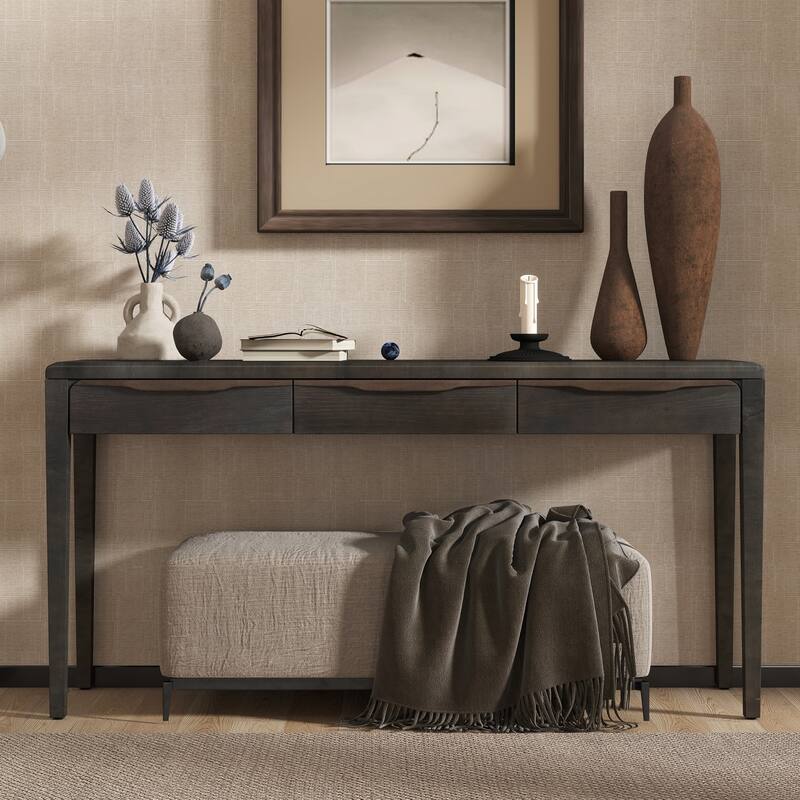 Elegant Console Table with Oak Veneer,Light Luxury Entryway Table with 3 Drawers