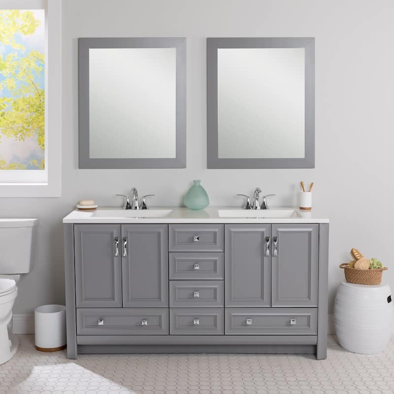 Spring Mill Cabinets Nimay 60.5" Double Bathroom Vanity With 5 Drawers, 2 Cabinets, and White Sink Top