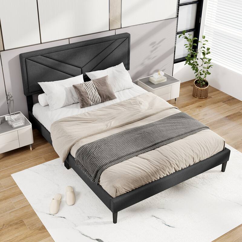 Gymax Twin / Full / Queen Size Bed Frame w/ Tufted Headboard & Wooden