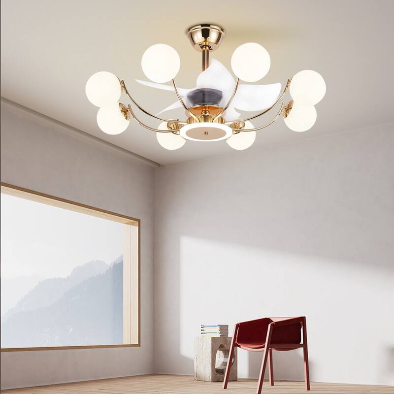 Indoor Black Modern Ceiling Fan with Light, Reversible Fandelier with Bulbs and Remote for Living Room