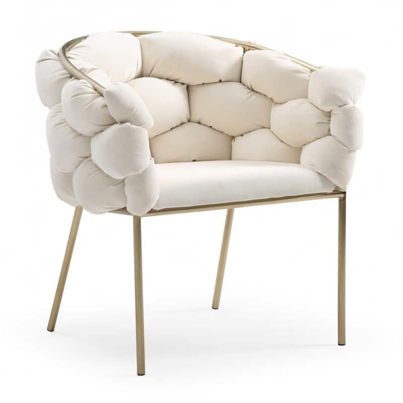 Modern Velvet Upholstered Arm Dining Chair with Brass Metal Legs and Solid Back for Living Room or Office - 32”H x 26”W x 23”D