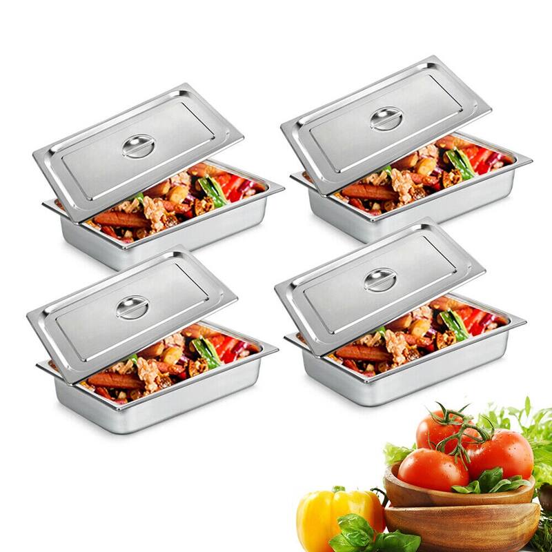 4 Pack Steam Table Pans Stainless Steel Catering Pan with Lids