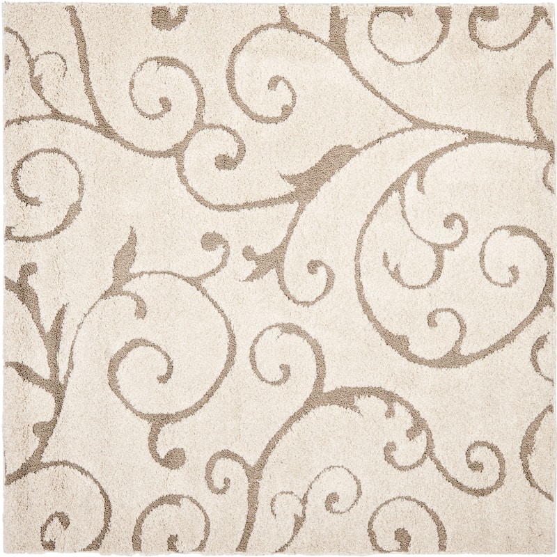 SAFAVIEH Florida Shag Shahin Scroll 1.2-inch Thick Textured Rug - 6'7" Square - Cream/Beige