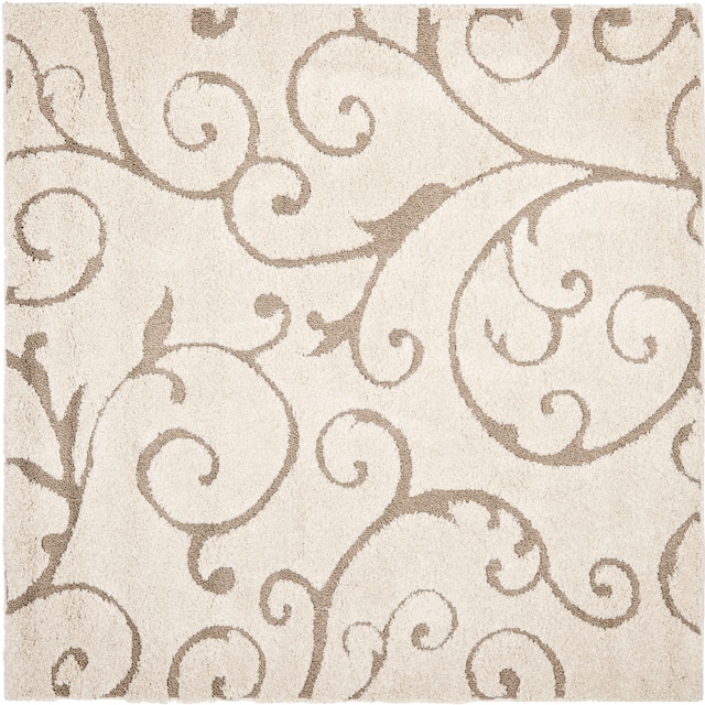 SAFAVIEH Florida Shag Shahin Scroll 1.2-inch Thick Textured Rug - 8' x 8' Square - Cream/Beige