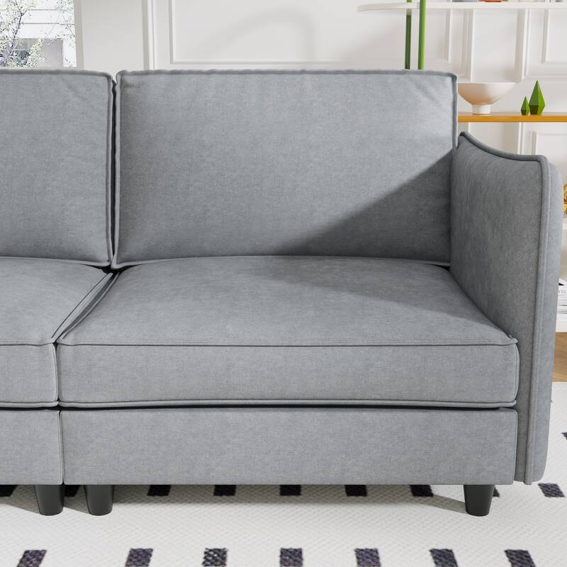 Simple Sofa Couch Loveseat with Side Storage Pockets, 2-Seater Settee Wood Sofa Couch with Wood Frame
