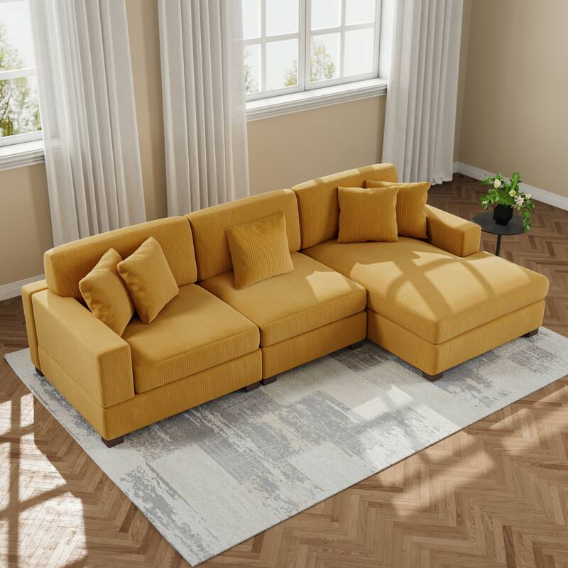 Upholstered Oversized Modular Sectional Sofa Set Corduroy Sleeper Sofa With Chaise
