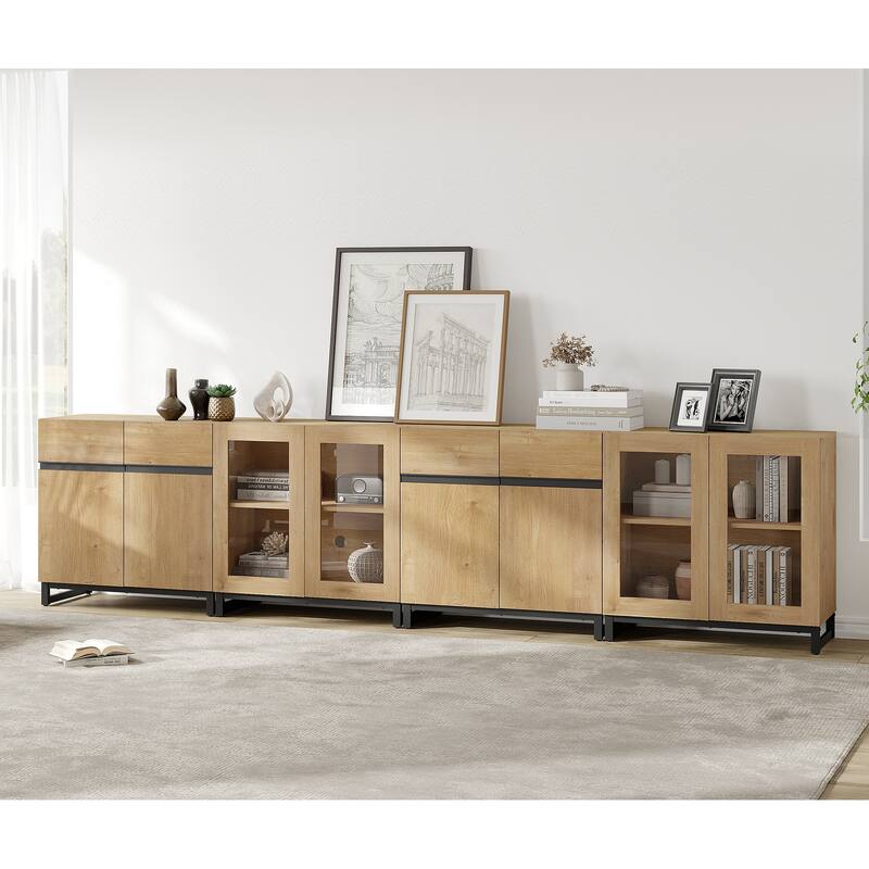 Modern Dresser with Adjustable Shelves, 4 in 1 Storage Cabinet with Glass Doors - Oak - No Drawers